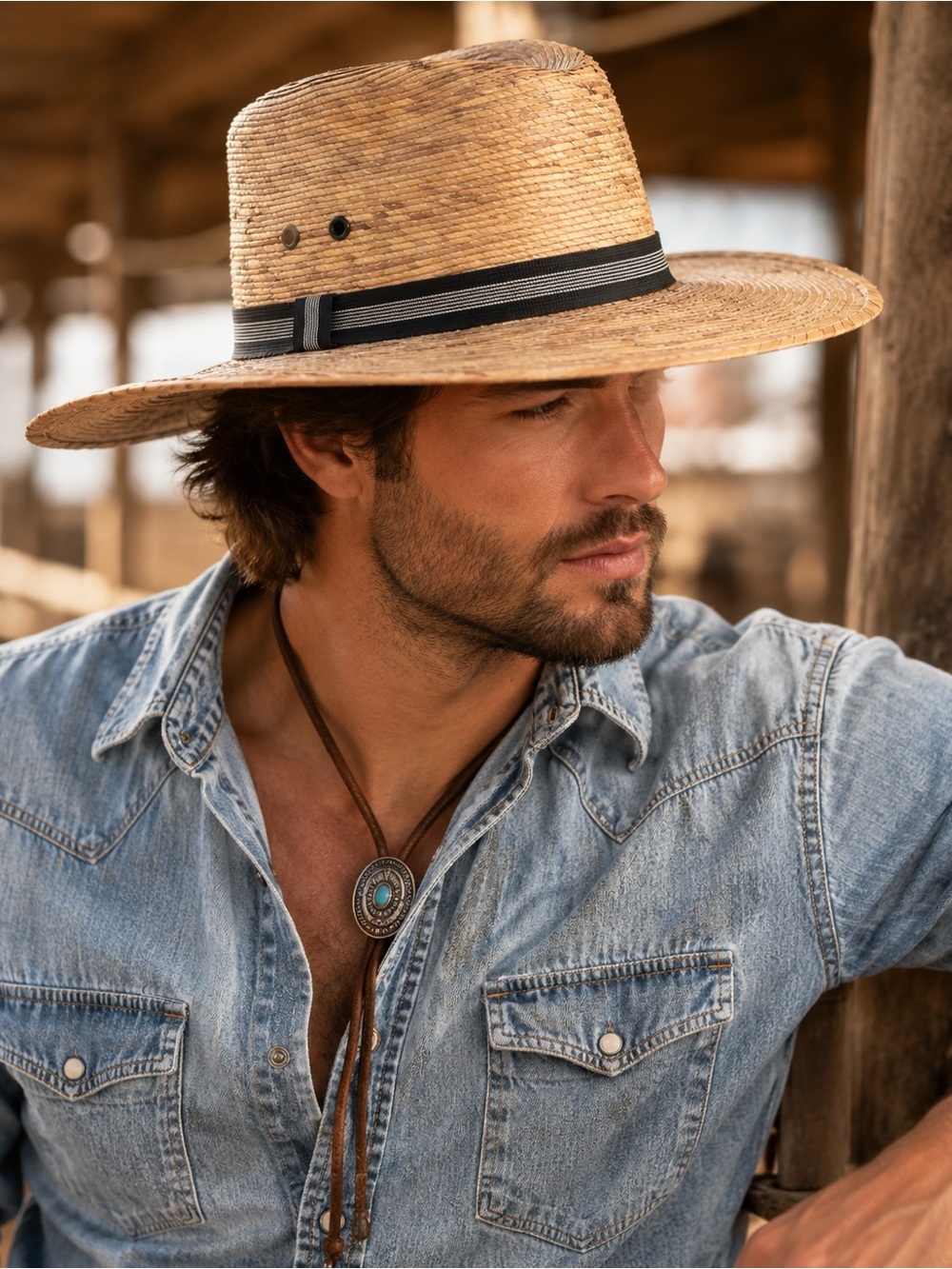 Gaucho Western Palm Straw Hat Baja Safari Outback Fedora Mexico Unisex Large VGC